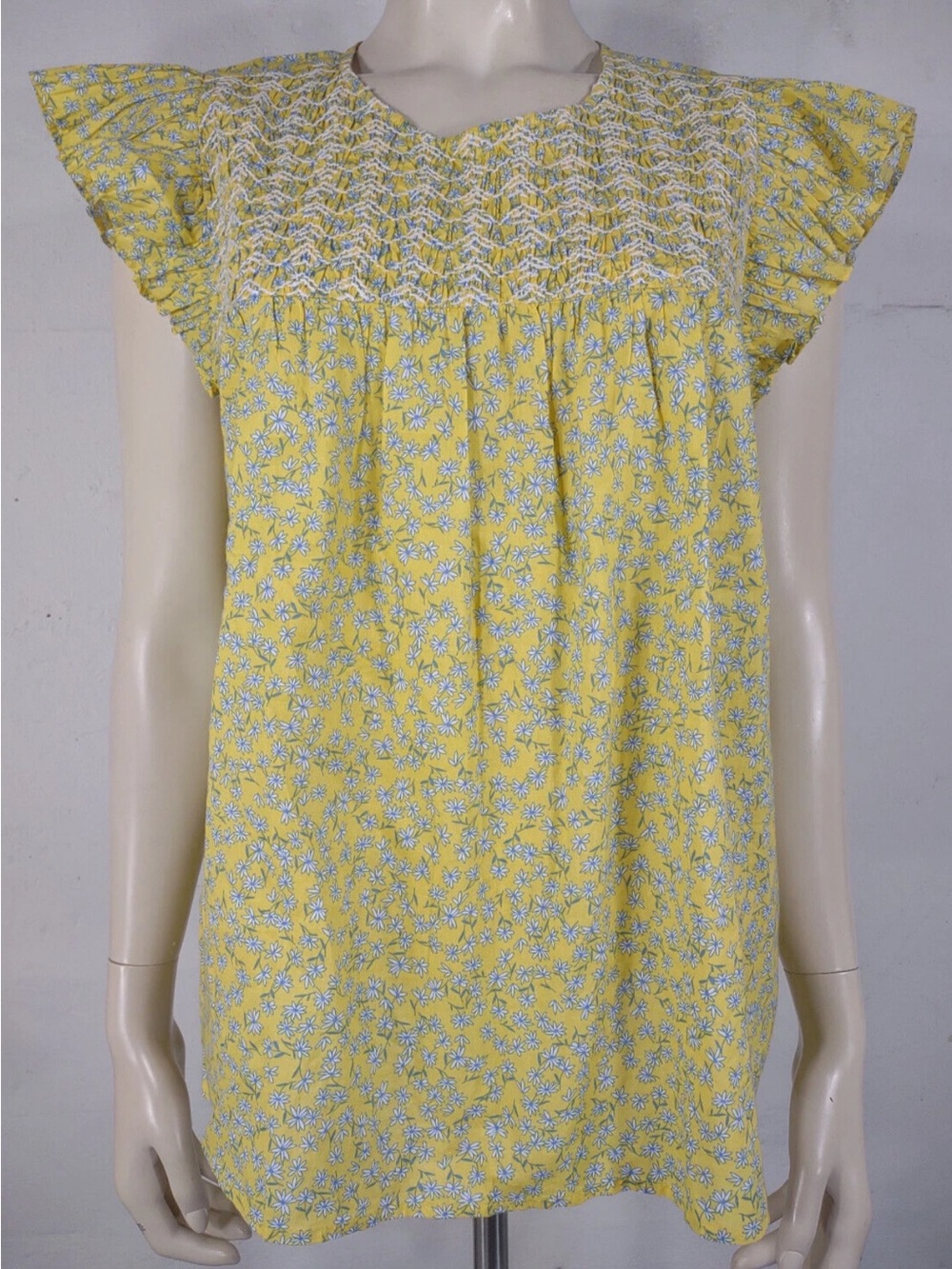 J. Crew Yellow Floral Smocked Cap-Sleeve Tunic XXL